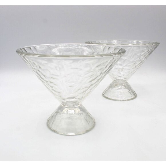 Ice Cream Dish Set of 2  Crackle Pattern Glass Large Clear Vintage Cone Shaped - Picture 5 of 10